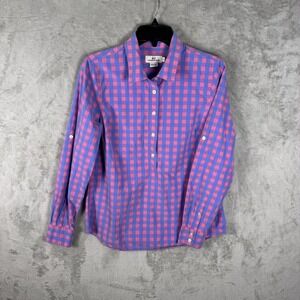 Vineyard Vines Shirt Womens 8 Purple Pink Check Button Up Long Sleeve Cotton‎